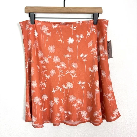 NWT By Anthropologie Tilda Mini Slip Skirt Orange Floral Size XL Petite - Picture 4 of 7